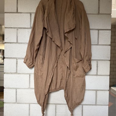 Long Linen Jacket Coat in Beige