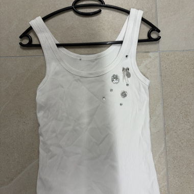 Top Canotta Bianco con Decorazioni