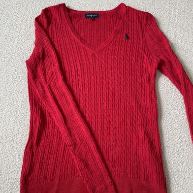 Ralph Lauren red cable knit V-neck sweater