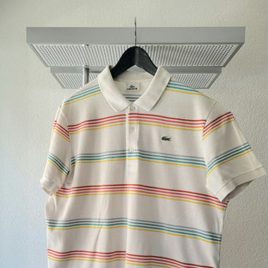 Polo Lacoste blanc rayé couleur (taille 6)