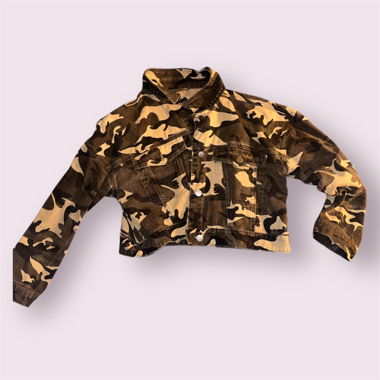 Camouflage Cropped Jeansjacke – M (oversized)