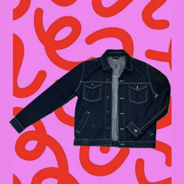 BLACK DENIM JACKET WITH NEON ACCENTS