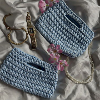 Lot de pochettes crochetées bleu ciel