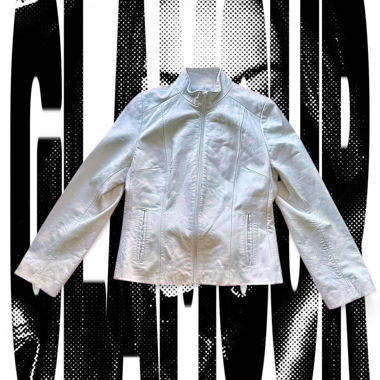 Veste en cuir vintage blanche à fermeture éclair
