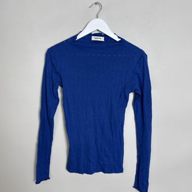 Blue Ribbed Long-Sleeve Top