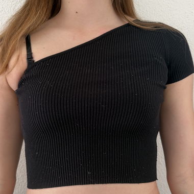 Top corto nero monospalla