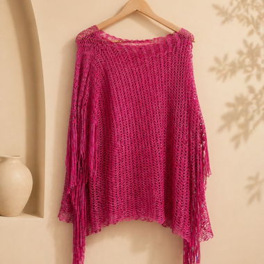 Fuchsia Fringed Poncho