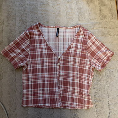 Set camicia con bottoni, top a quadri carino