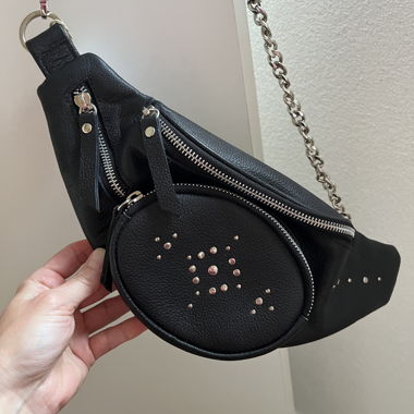 Black leather belt bag; Le Petit Cartel