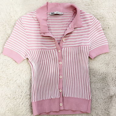 Polo in maglia Zara a righe rosa e bianco