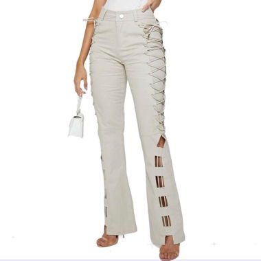 Manière de Voir Beige Lace-Up Trousers