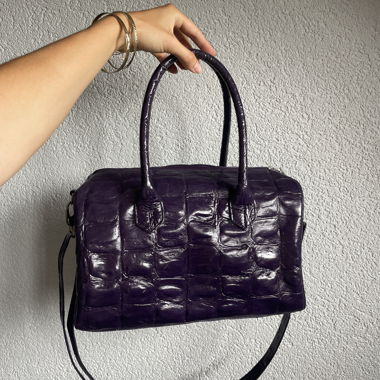 Borsa vintage, goffratura coccodrillo, bowling bag