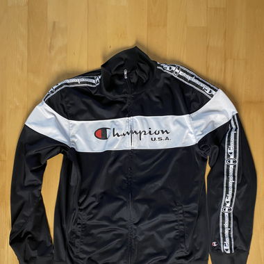 Black and white Champion track jacket