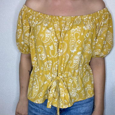 Blouse manche courte jaune et blanche