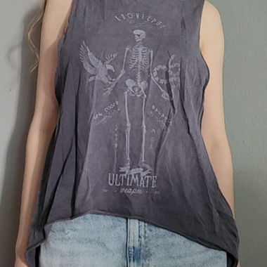 Débardeur grunge gris imprimé squelette