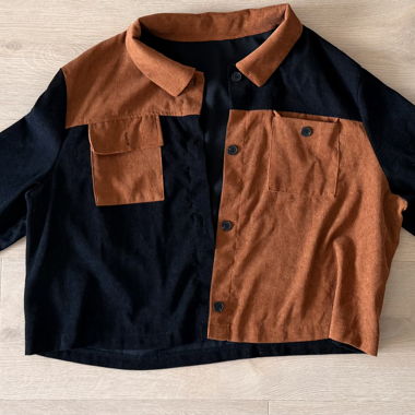 Cropped Cord Jacket in Brown and Black