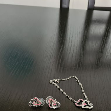 Schmuckset Herzarmband und Ohrringe, pink