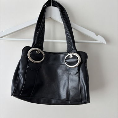 Black leather handbag