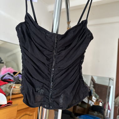 vintage black mesh corset with pailettes detail