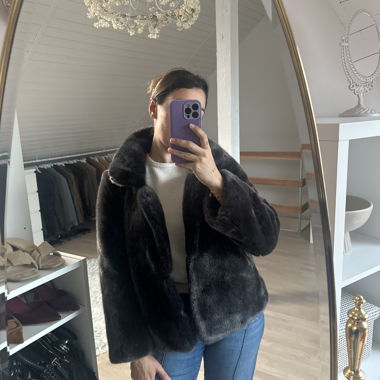 Faux-fur winter coat anthracite-black