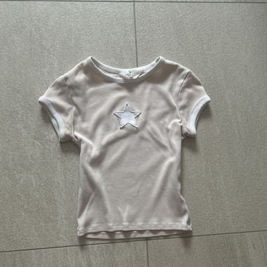 Cream Ribbed Star T-Shirt