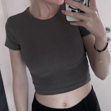 Top court côtelé gris