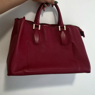 Sac à main structuré en cuir italien rouge foncé