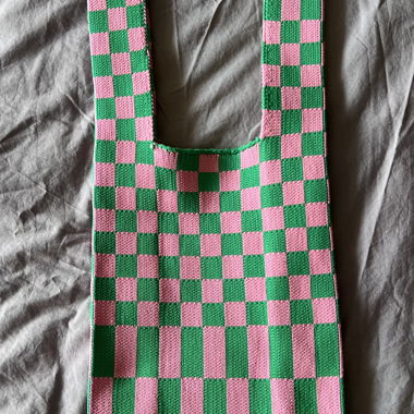 Borsa a maglia a quadri rosa/verde