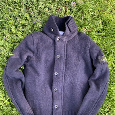 Stone Island Mens Navy Blue Wool Cardigan 