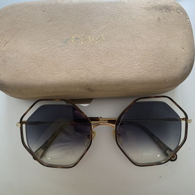 Goldene Sonnenbrille mit braunen Bügeln Chloé 