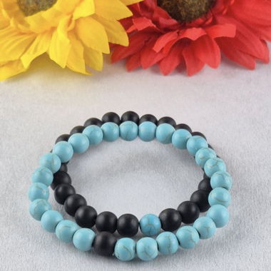 Bracelet de perles Yin Yang en pierre naturelle / 2 pièces