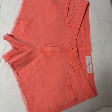 Coral High-Waist Denim Shorts