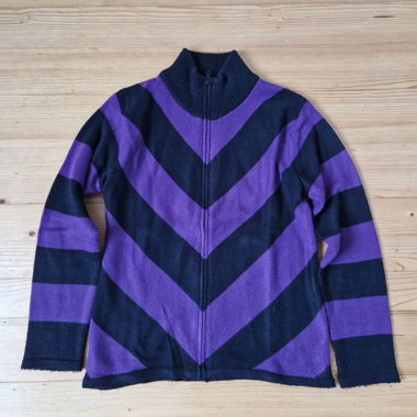 purple, black striped sweater
