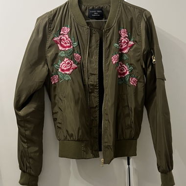 Bomber Jacket with Rose Embroidery