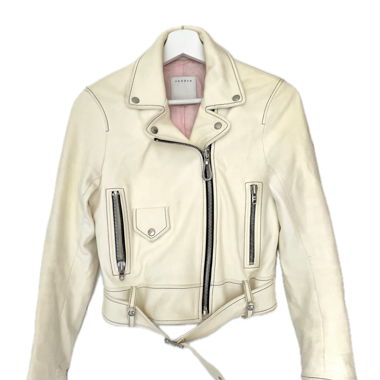 SANDRO CREAM LEATHER JACKET 