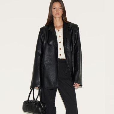 BLACK DISTRESSED FAUX LEATHER BLAZER