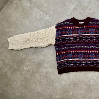 ZARA Purple and Beige Knit Jacquard Sweater 