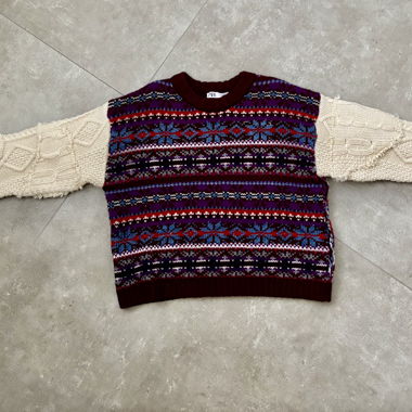 Maglione Jacquard in maglia ZARA viola e beige a contrasto