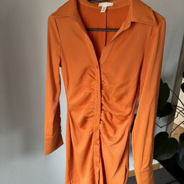 Orange H&M Shirt Dress with Ruching XS