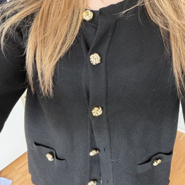 Black Knit Cardigan with Gold Buttons