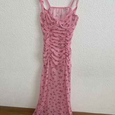 Abito Rosa Floreale Arricciato
