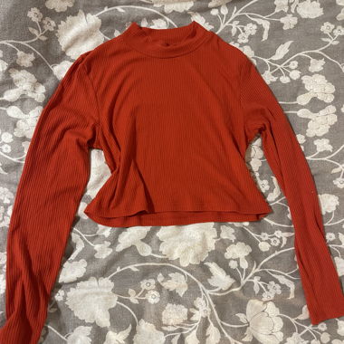 Red Ribbed Long Sleeve Top