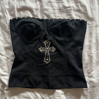 y2k mall goth bedazzled cross bandeau top