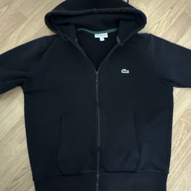 Felpa con cappuccio con zip Lacoste nera originale