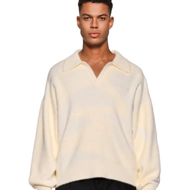 Olakala Fuzzy Knit Polo Cream
