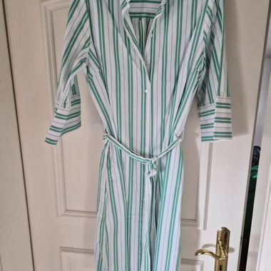 Striped shirt dress with tie belt