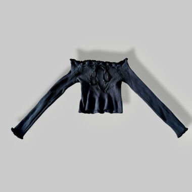Top a spalle scoperte a coste grigio scuro