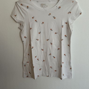 T‑shirt bianco con fiori arancioni L