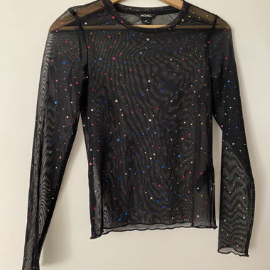 Black Mesh Top with Sequins