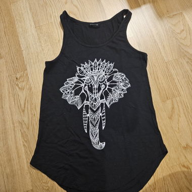 Black tank top elephant motif S